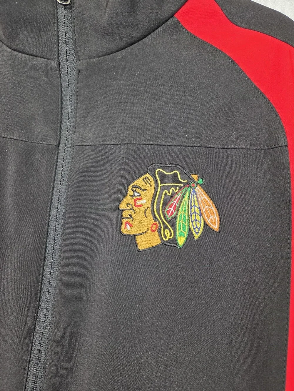 NHL Chicago Blackhawks Full Zip Track Jacket Black Red Fleece Lined XL